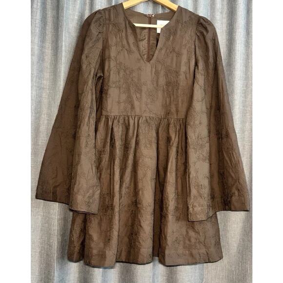 Tuckernuck Hyacinth House Women's Brown Textured Becca Bell-Sleeved Dress Small - Picture 11 of 15